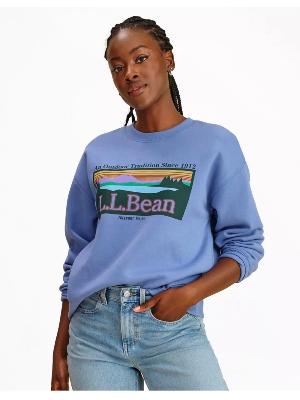 L.L. Bean Essential Logo Crewneck Sweatshirt Lavender Blue Deep Lake Outdoor NWT
